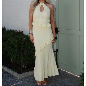 Elegant Yellow Backless Dress